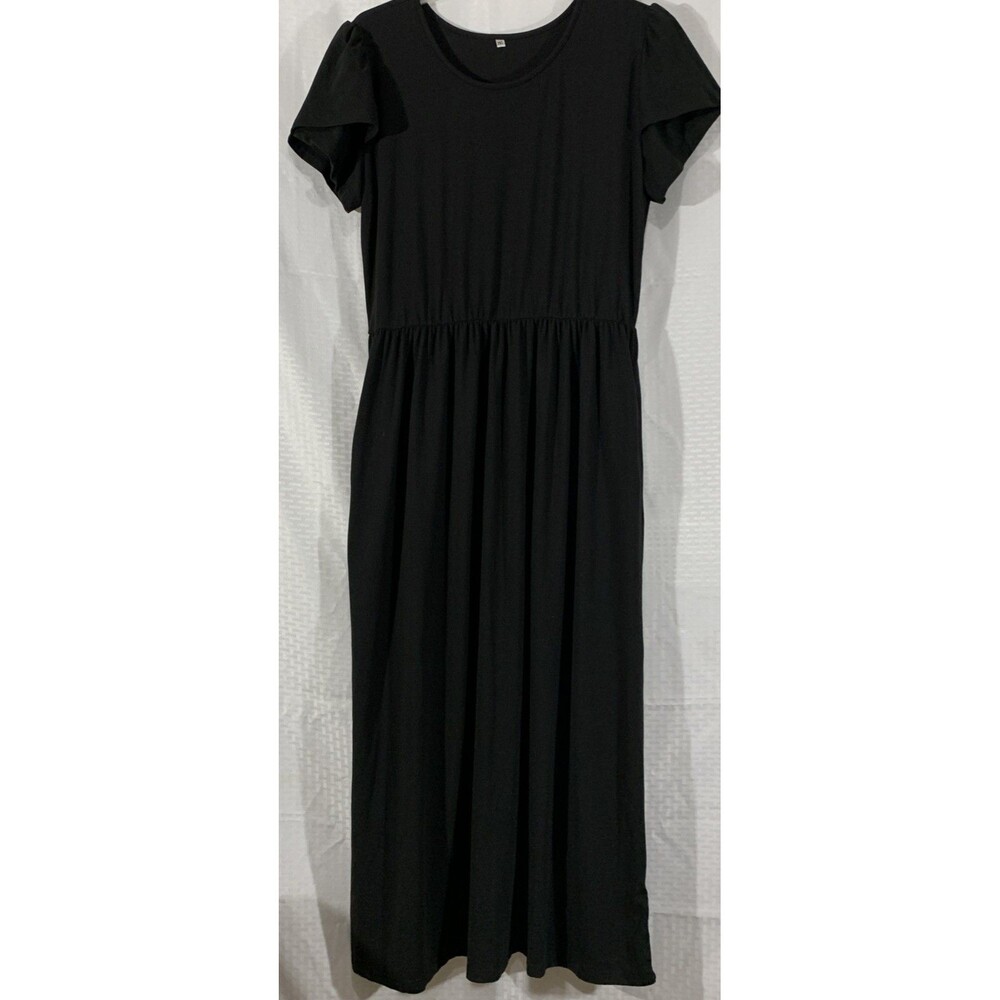 Womens Black Knit Dress Womens 2XL Short Sleeve Elastic Waist Casual Comfort